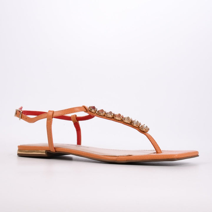 Jorge Bischoff Rhinestone Leather Flat Sandal