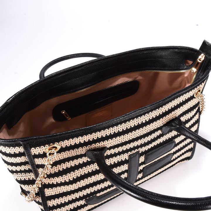 Jorge Bischoff Raffia Leather Shopping Bag