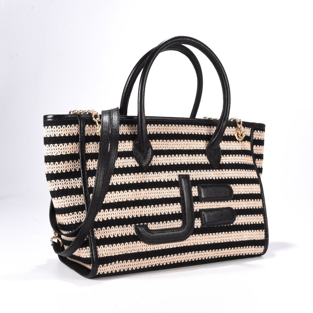 Jorge Bischoff Raffia Leather Shopping Bag