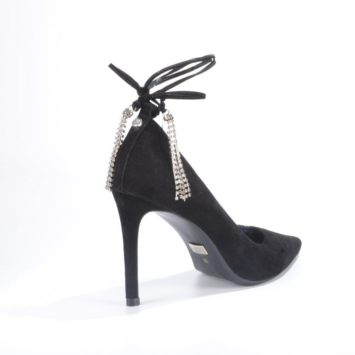 Scarpin Couro Amarração Strass