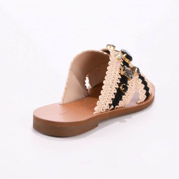 Jorge Bischoff Raffia Stone Flat Sandals