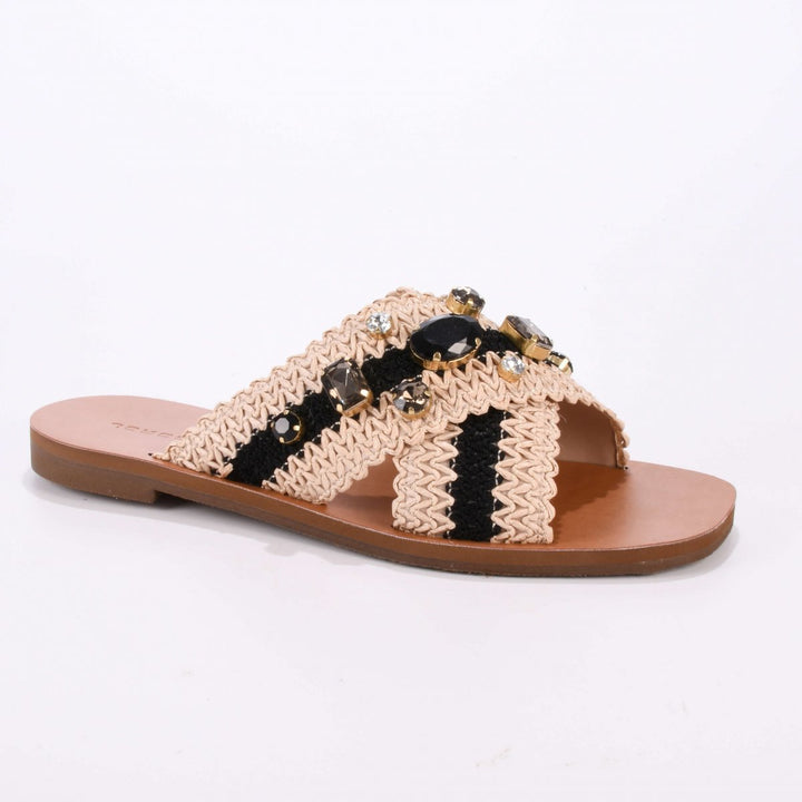 Jorge Bischoff Raffia Stone Flat Sandals