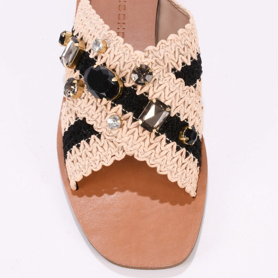 Jorge Bischoff Raffia Stone Flat Sandals