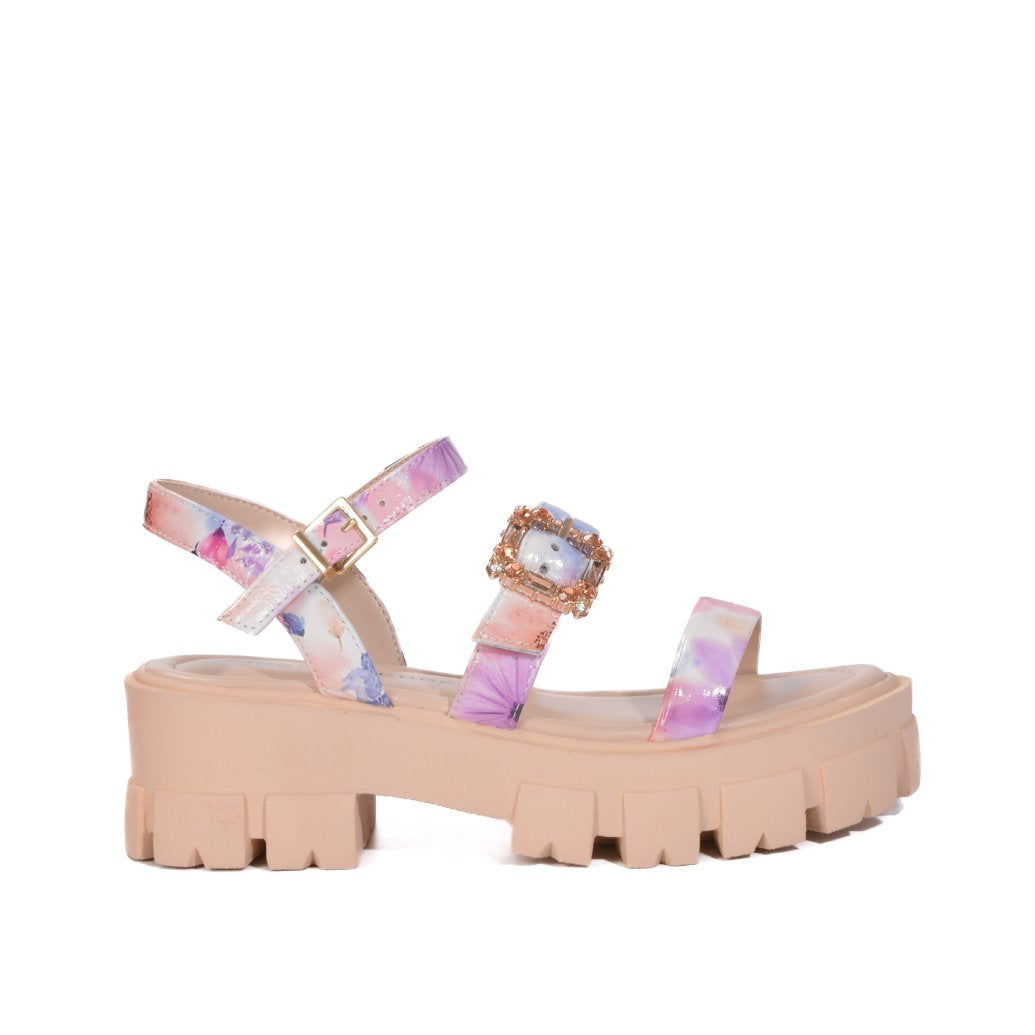 Jorge Bischoff Floral Leather Tractor Sandal
