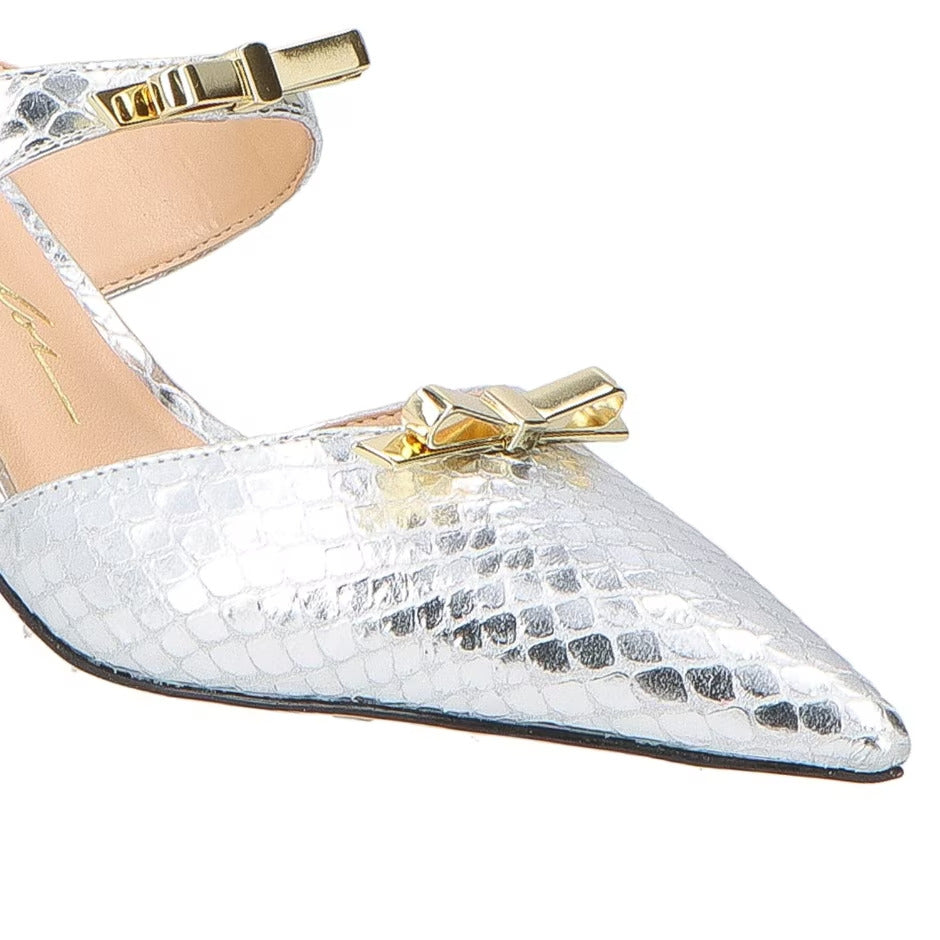 Metallic Leather Mule Pump