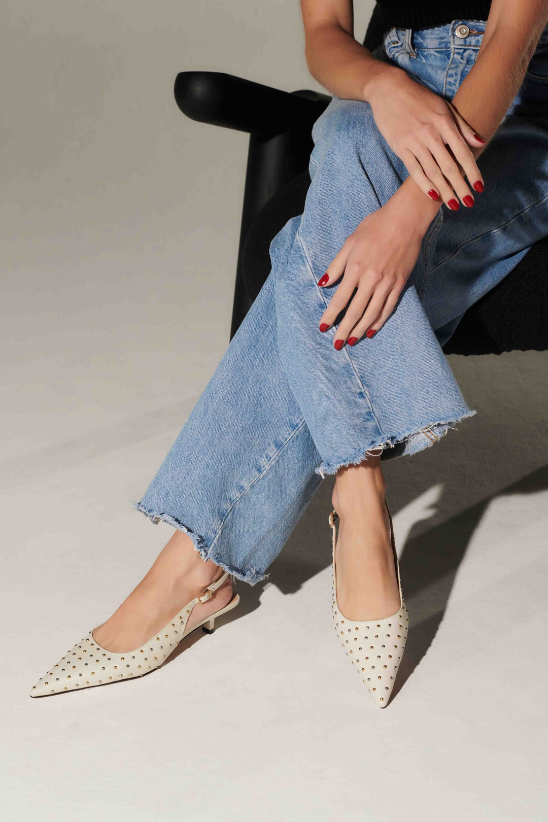 Slingback Leather Rivets Pumps