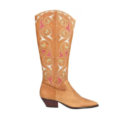 Western Boot with Embroidered Leather