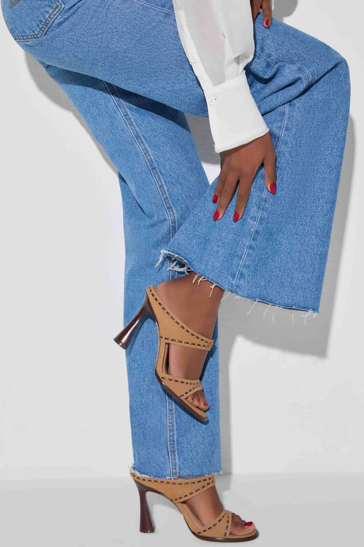 Leather Suede Flare Mule