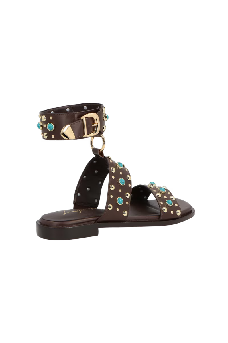 Leather Flat Sandal with Rhinestones