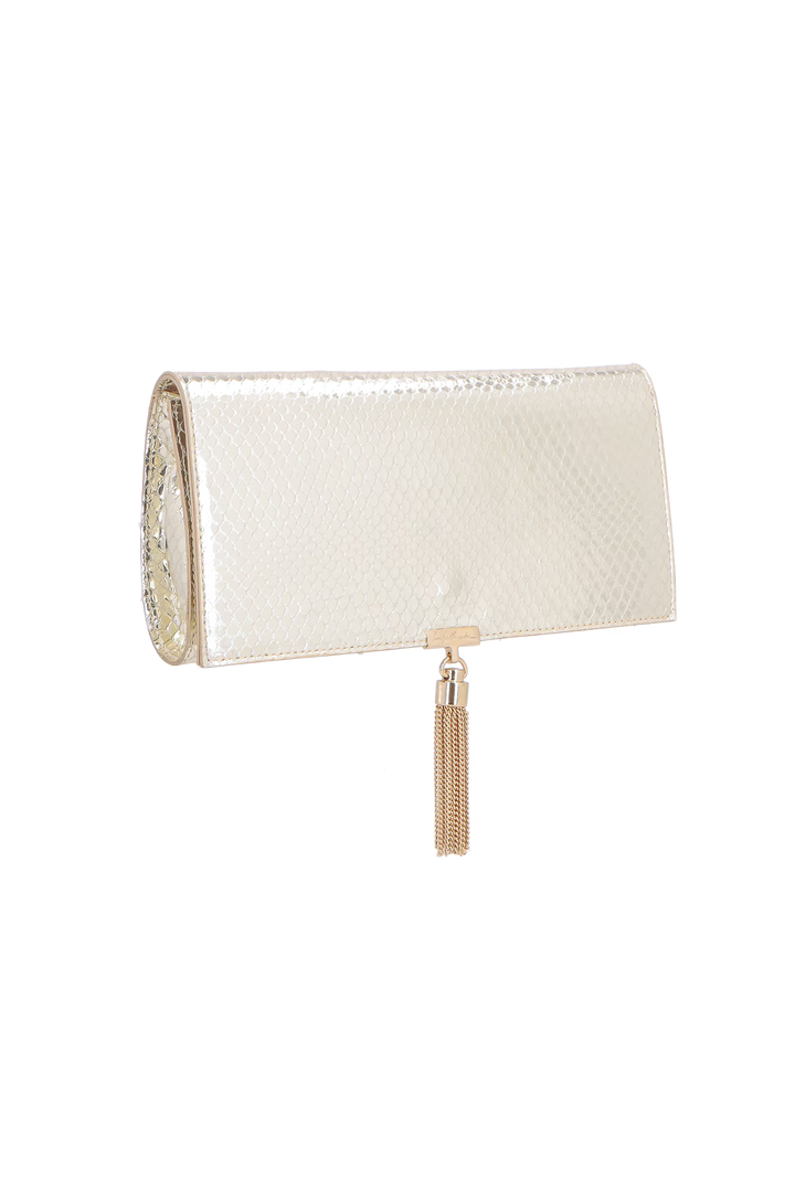 Metallic Snake Leather Clutch