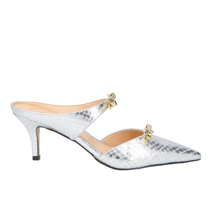 Metallic Leather Mule Pump