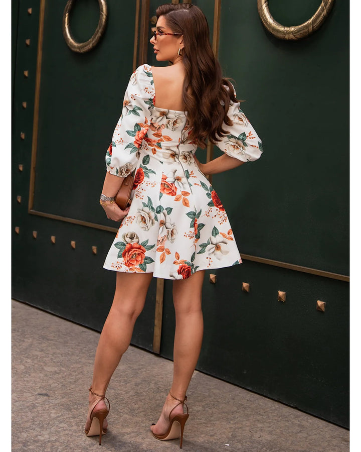 Short Floral Godet Dress