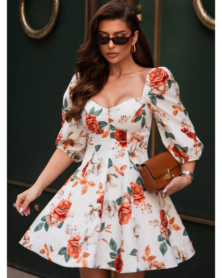 Short Floral Godet Dress