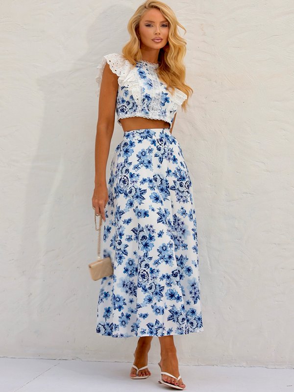 Midi Skirt + Floral Crop Top Set