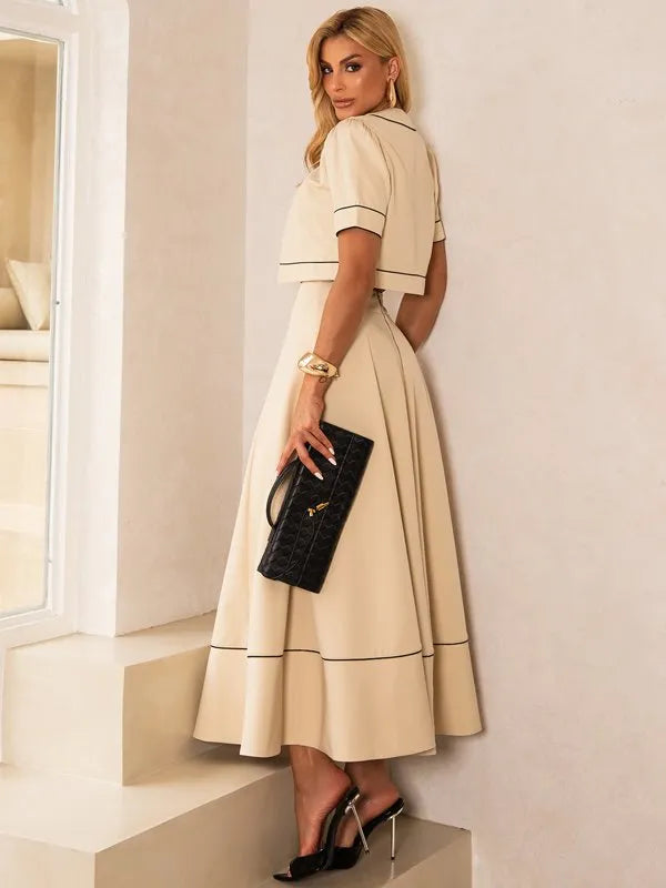 Set of Asymmetrical Skirt + Crop Top + Coat