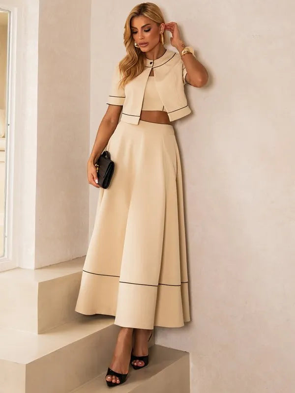 Set of Asymmetrical Skirt + Crop Top + Coat