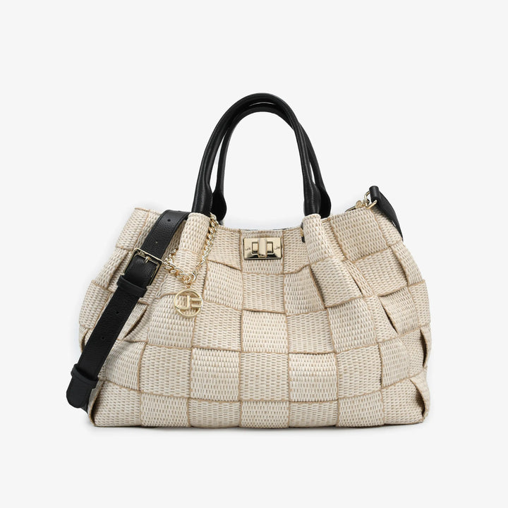Natural Raffia+Leather Tote Bag