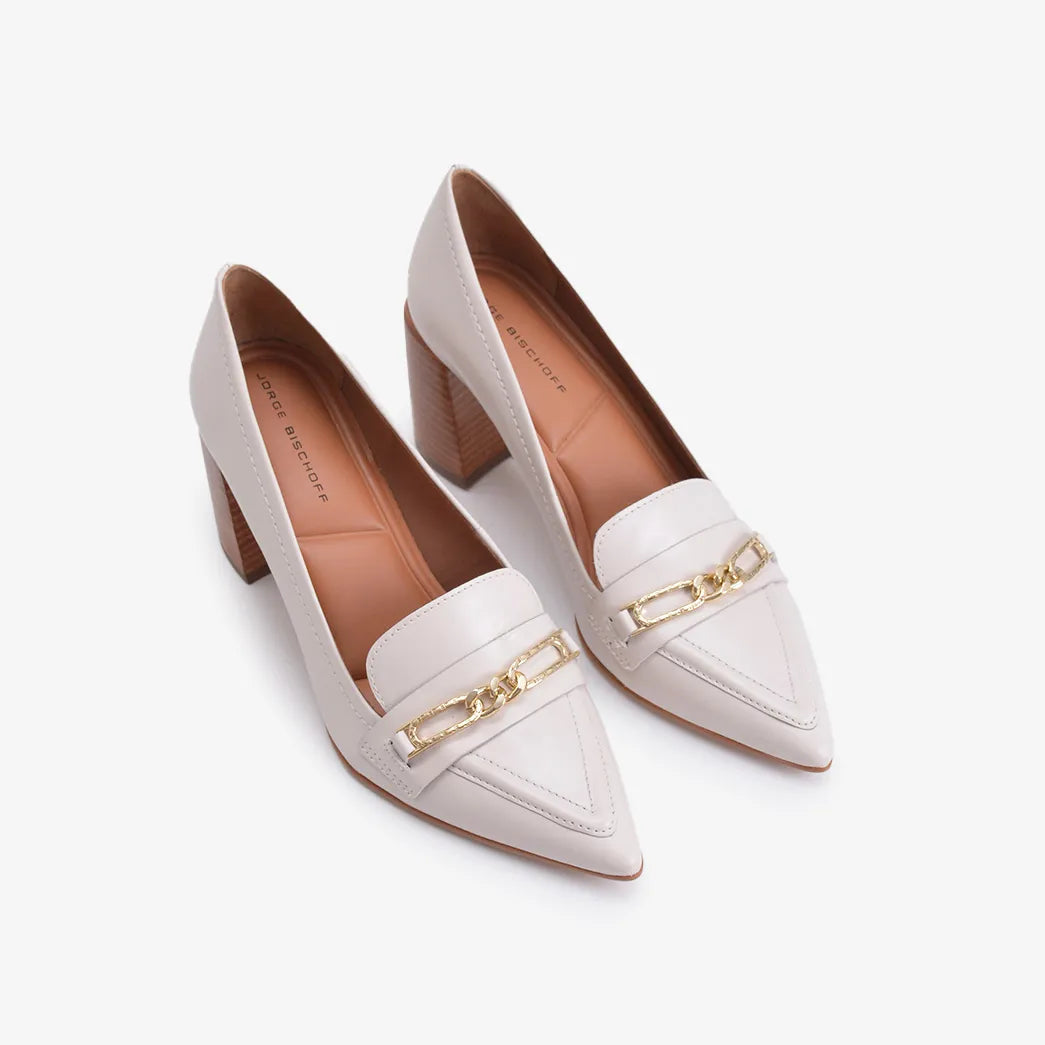 Scarpin Couro Salto Bloco