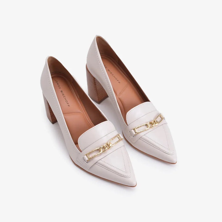 Scarpin Couro Salto Bloco