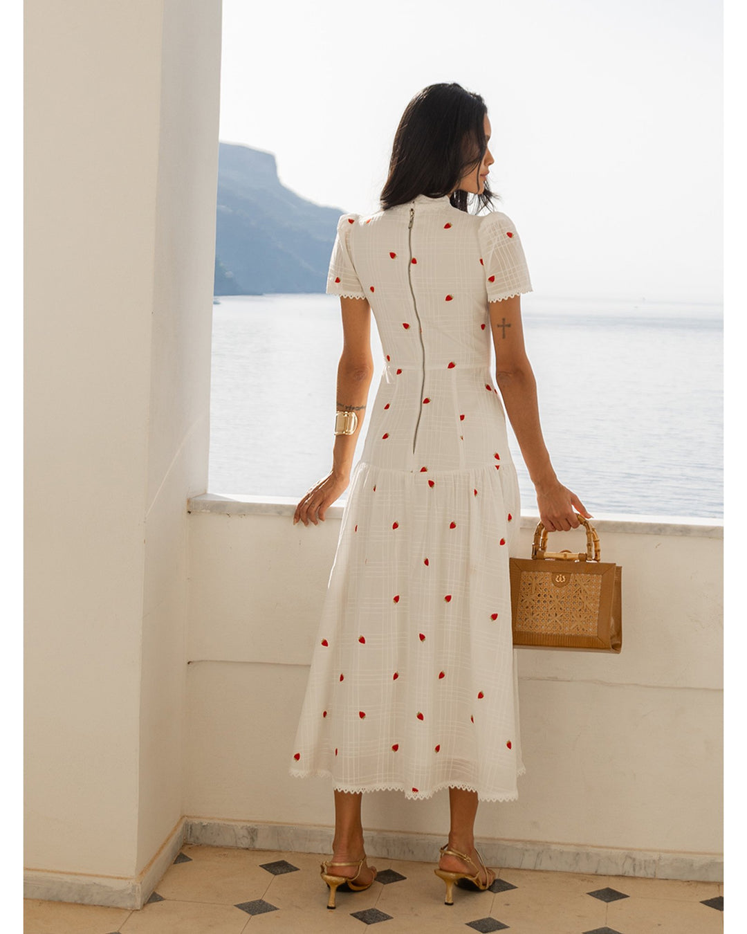 strawberry midi dress black Farm Rio Lady Strawberry Midi Dress In Leopard Hearts Black