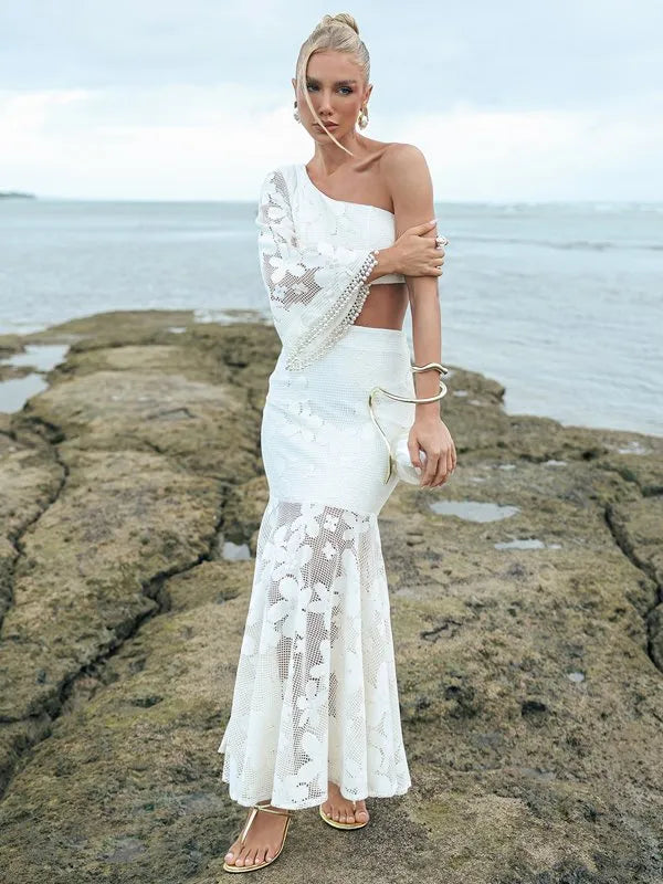 Vestido Midi Assimétrico Crochê