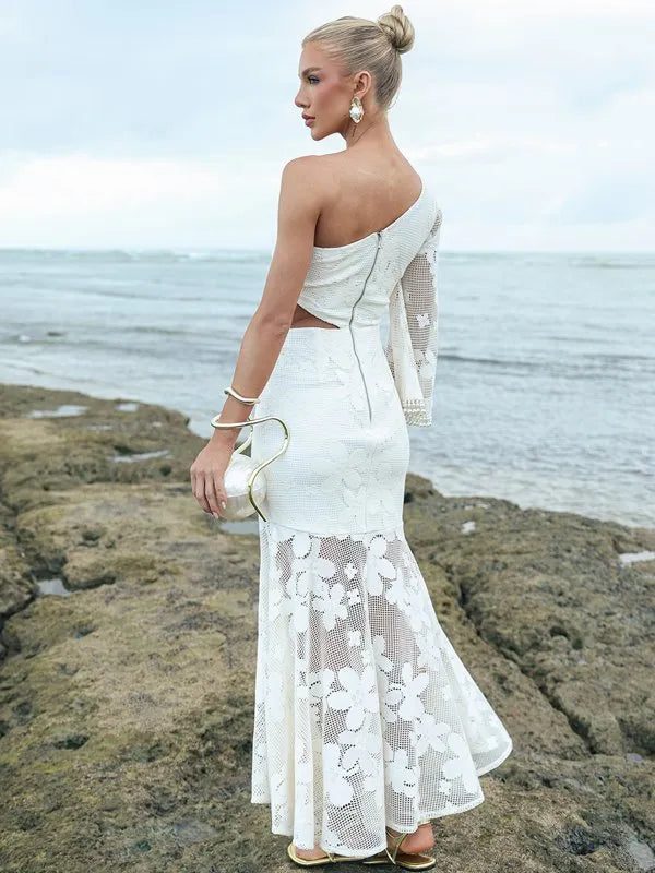 Vestido Midi Assimétrico Crochê