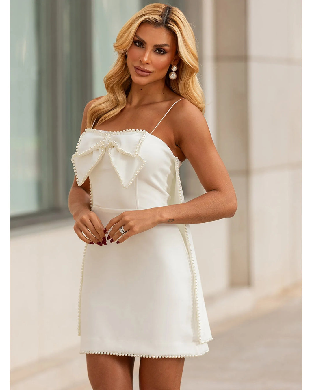 Short Tailored Dress with Pearls