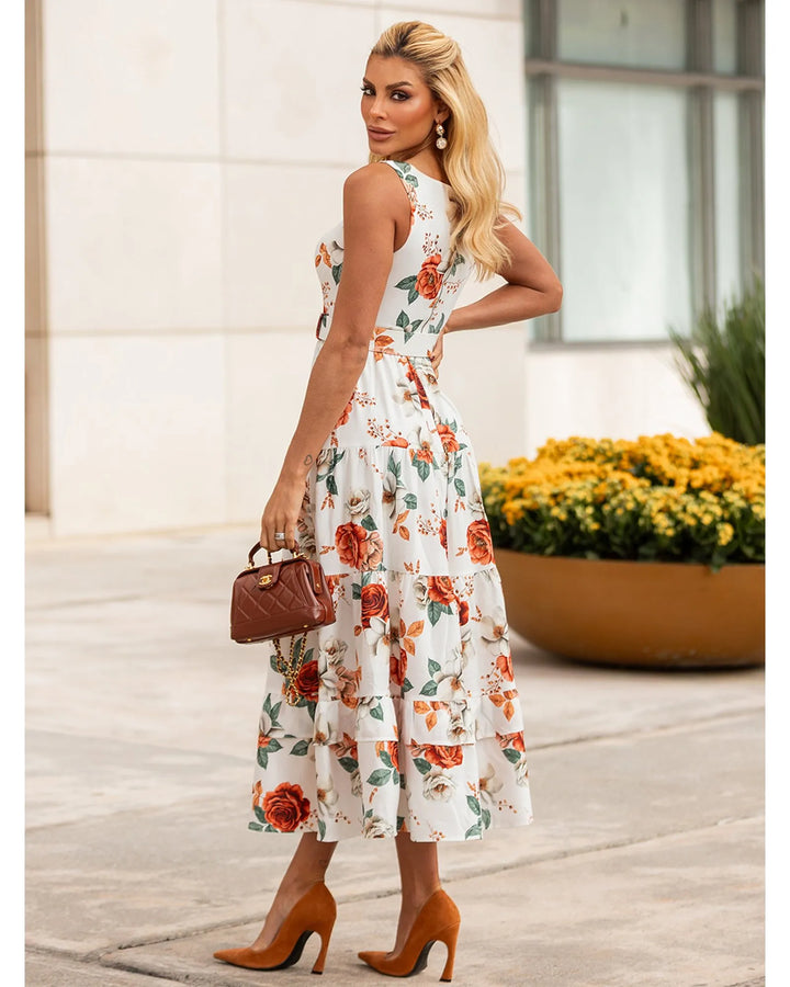 Floral Ruched Midi Dress