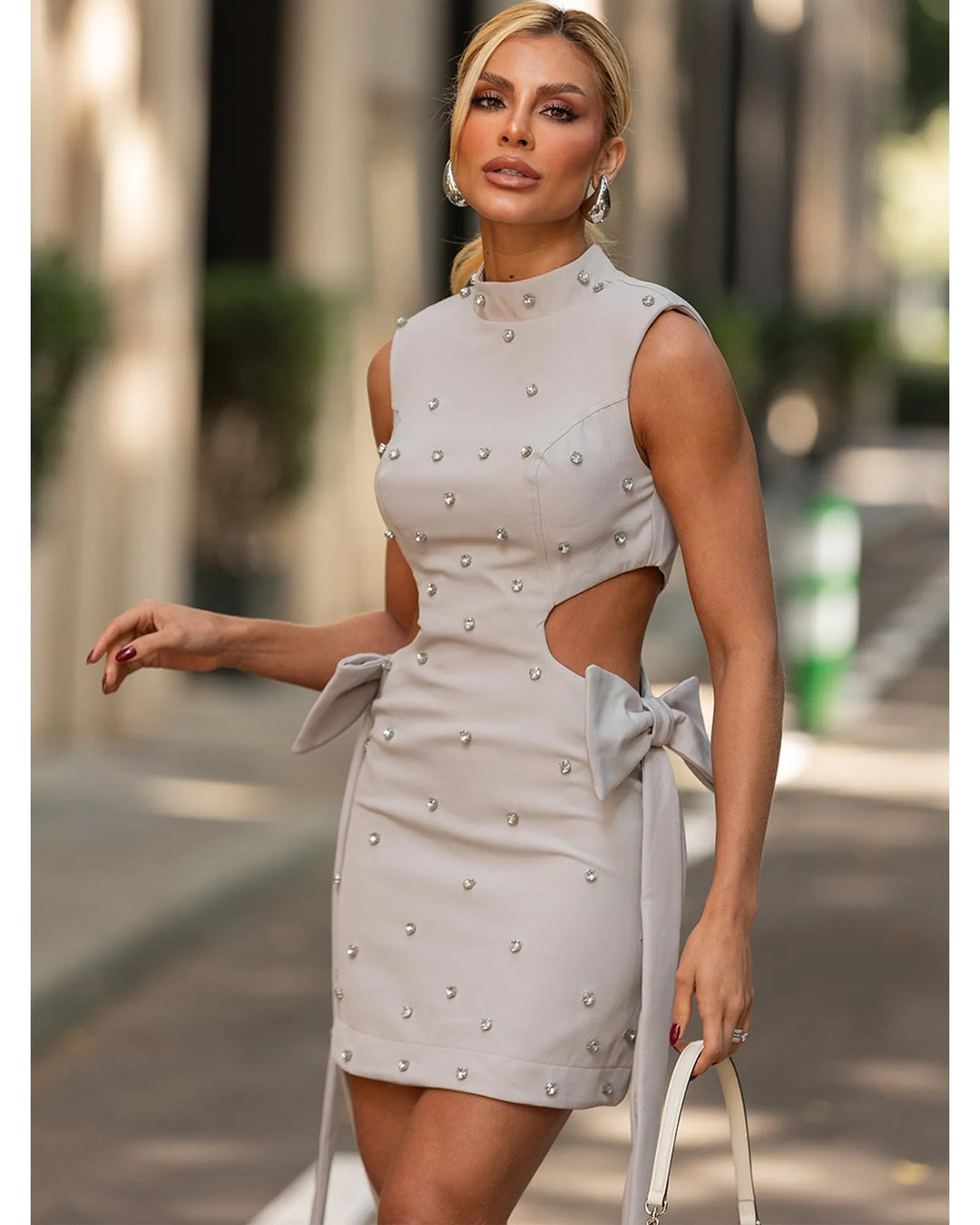 Short Dress with Crystal Rhinestones