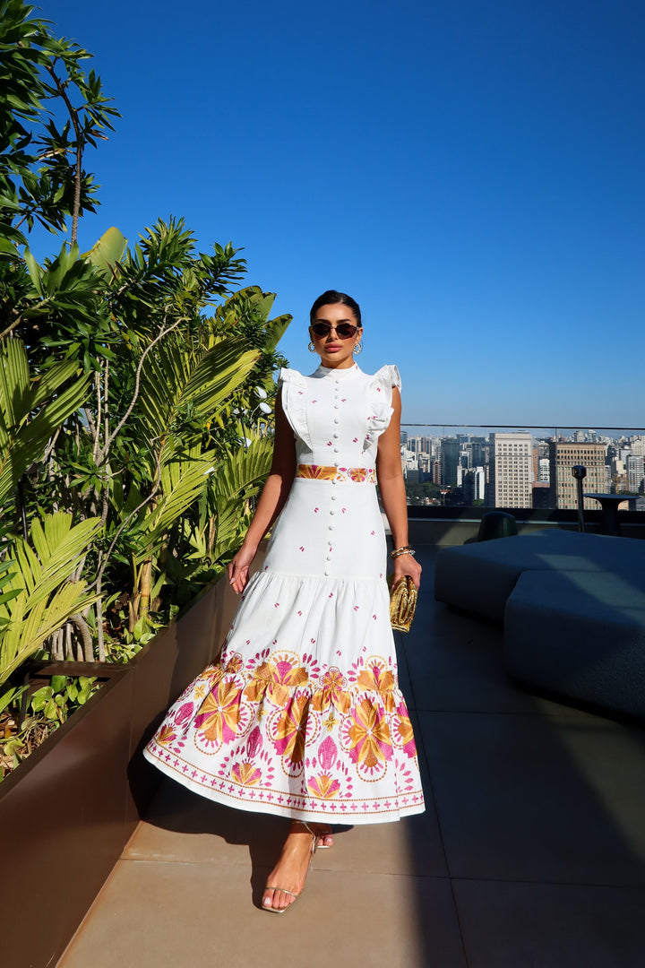 Embroidered Laise Midi Dress