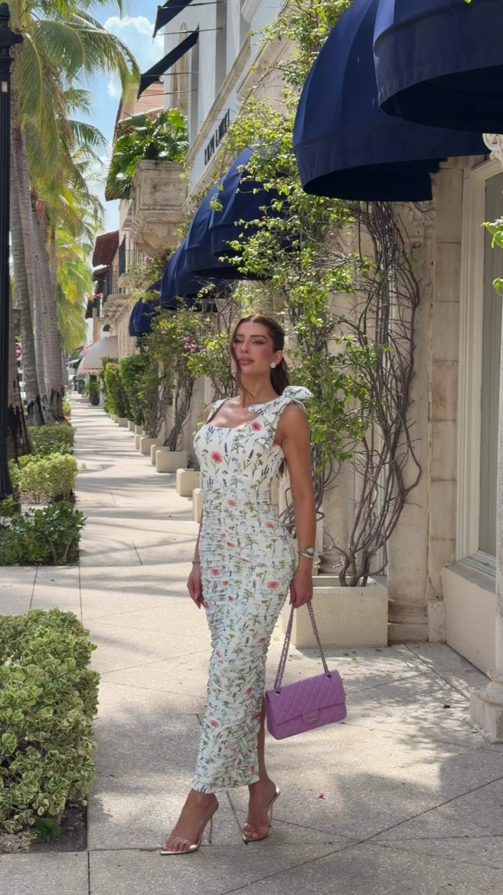 Vestido Midi Drapeado Floral