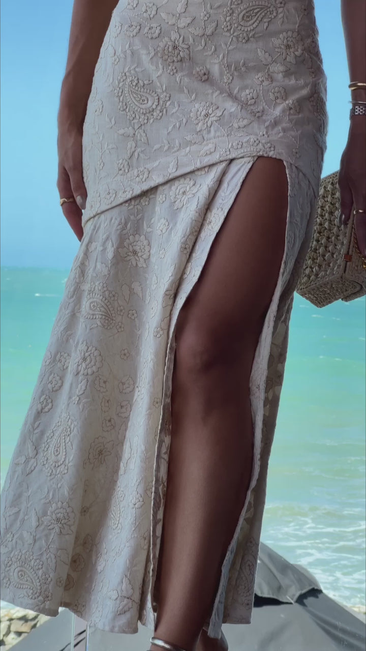 Cropped Top+Slit Skirt Set