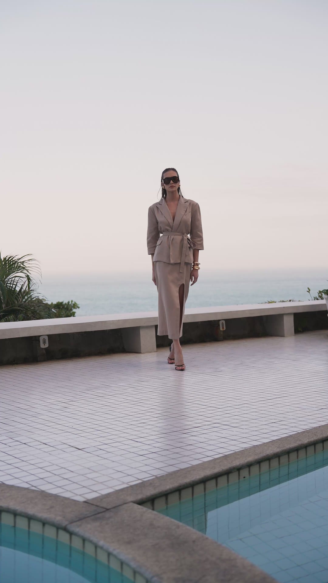 Tailored Linen Blazer + Midi Skirt Set