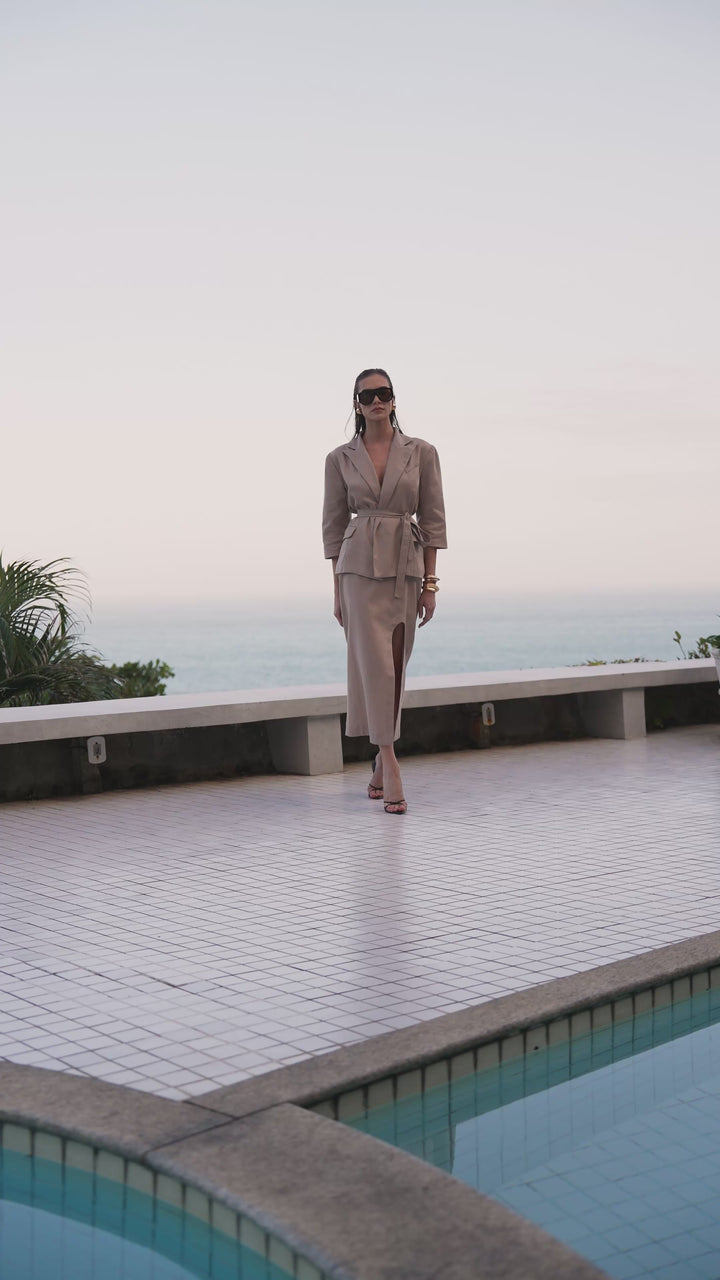 Tailored Linen Blazer + Midi Skirt Set