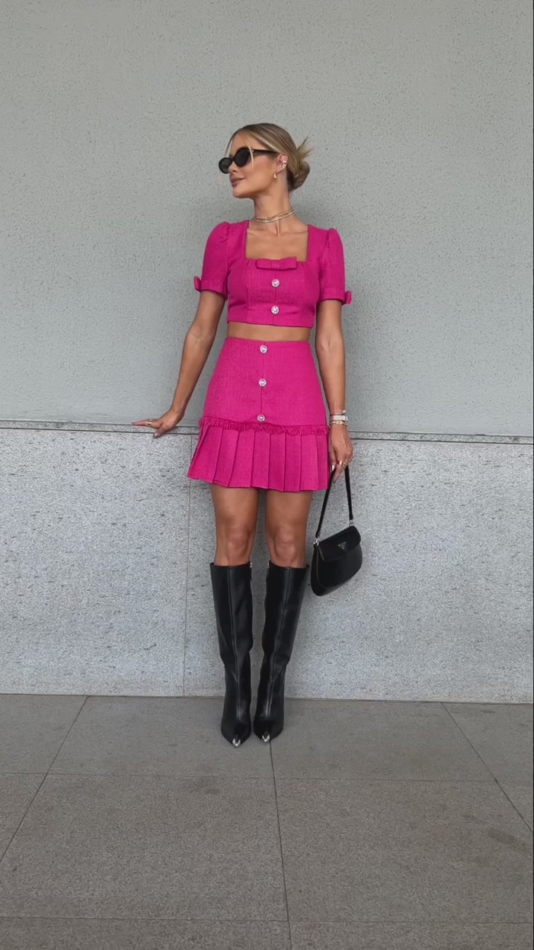 Tweed Pleated Skirt + Crop Top Set