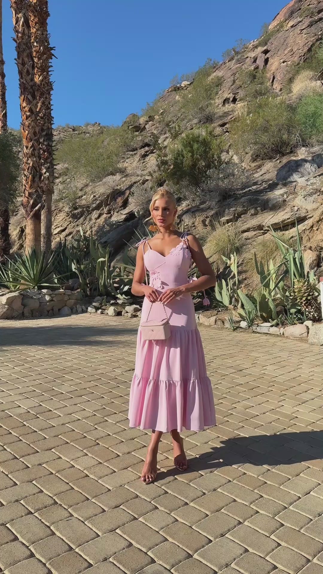 Pink Garden Bow Midi Dress