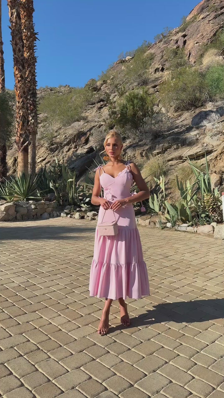 Pink Garden Bow Midi Dress