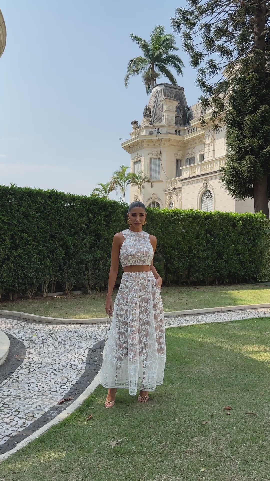 Lace Top+Midi Godet Skirt Set