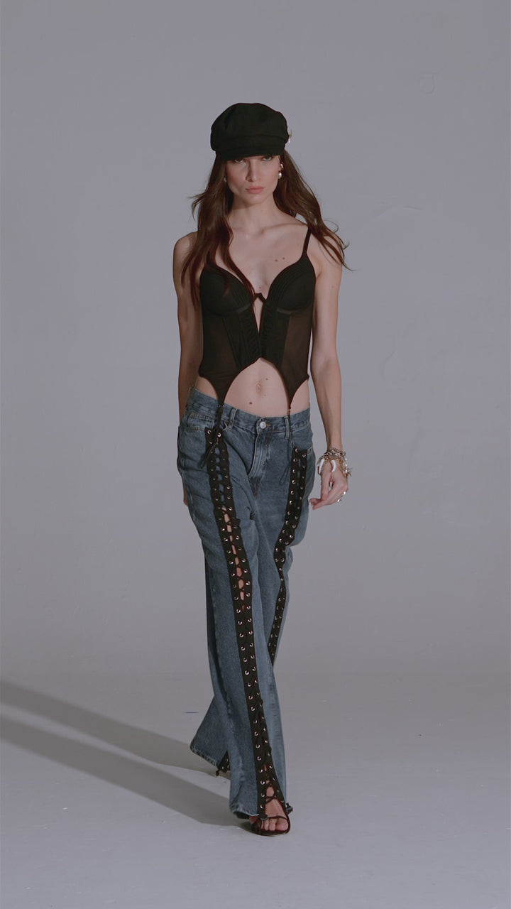 Calça Jeans Wide Leg Trançada