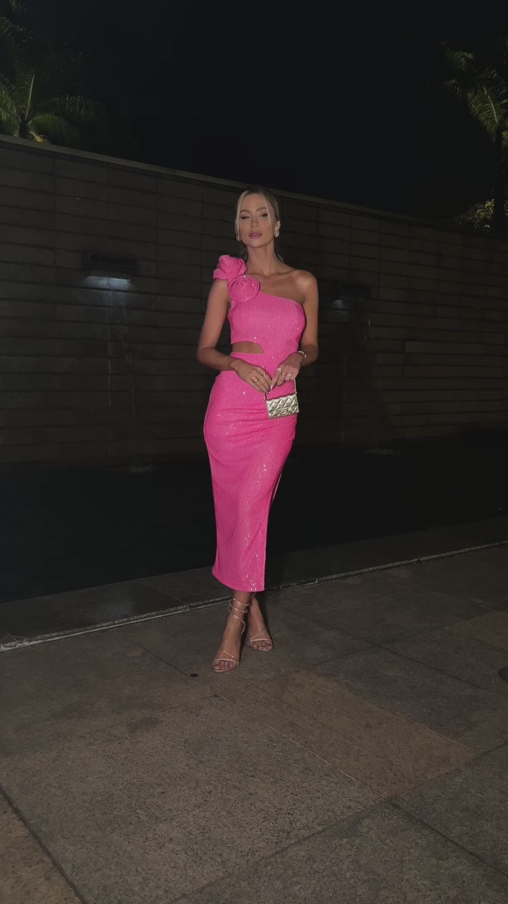 Sequin Flower Midi Dress