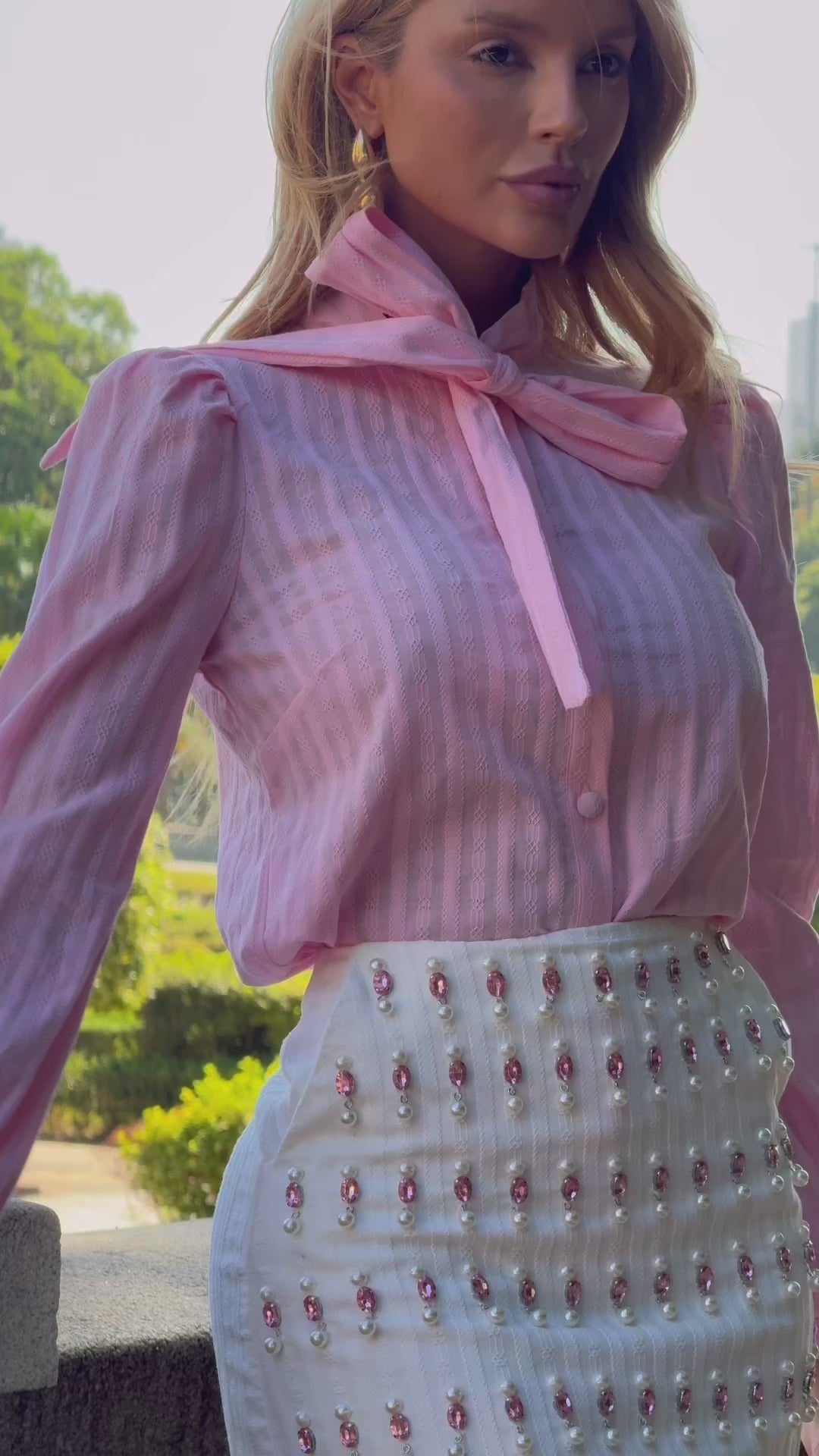 Embroidered Skirt + Pink Lemonade Shirt Set