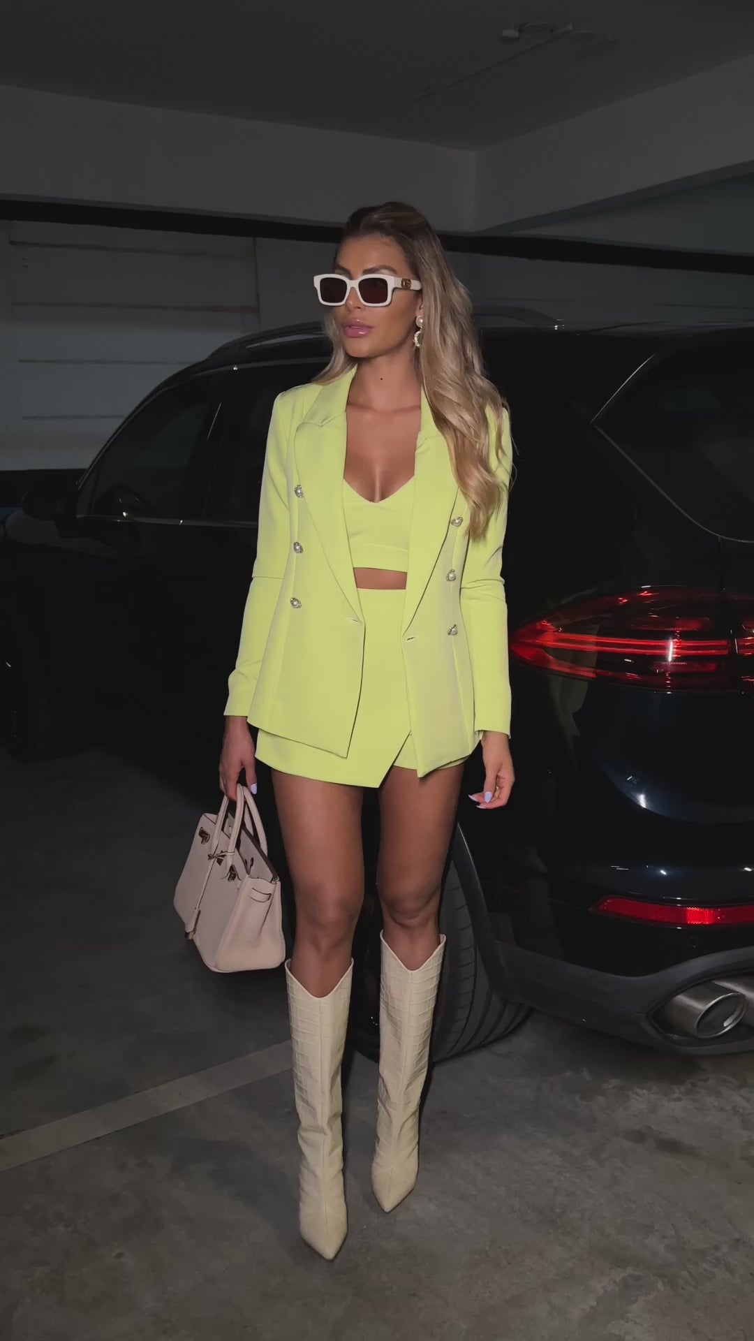Blazer+Shorts+Cropped Top Set