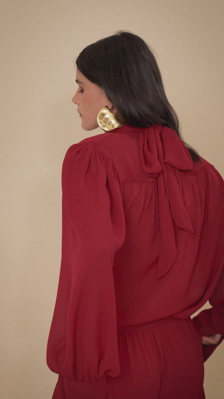 Blouse and Pants Set with Bow