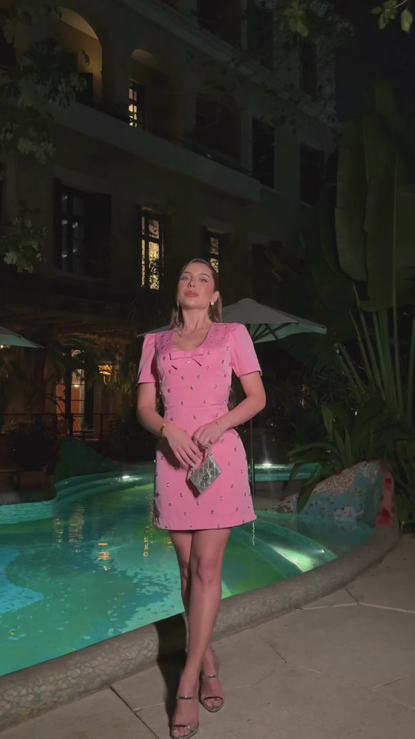 Short Pink Embroidered Dress