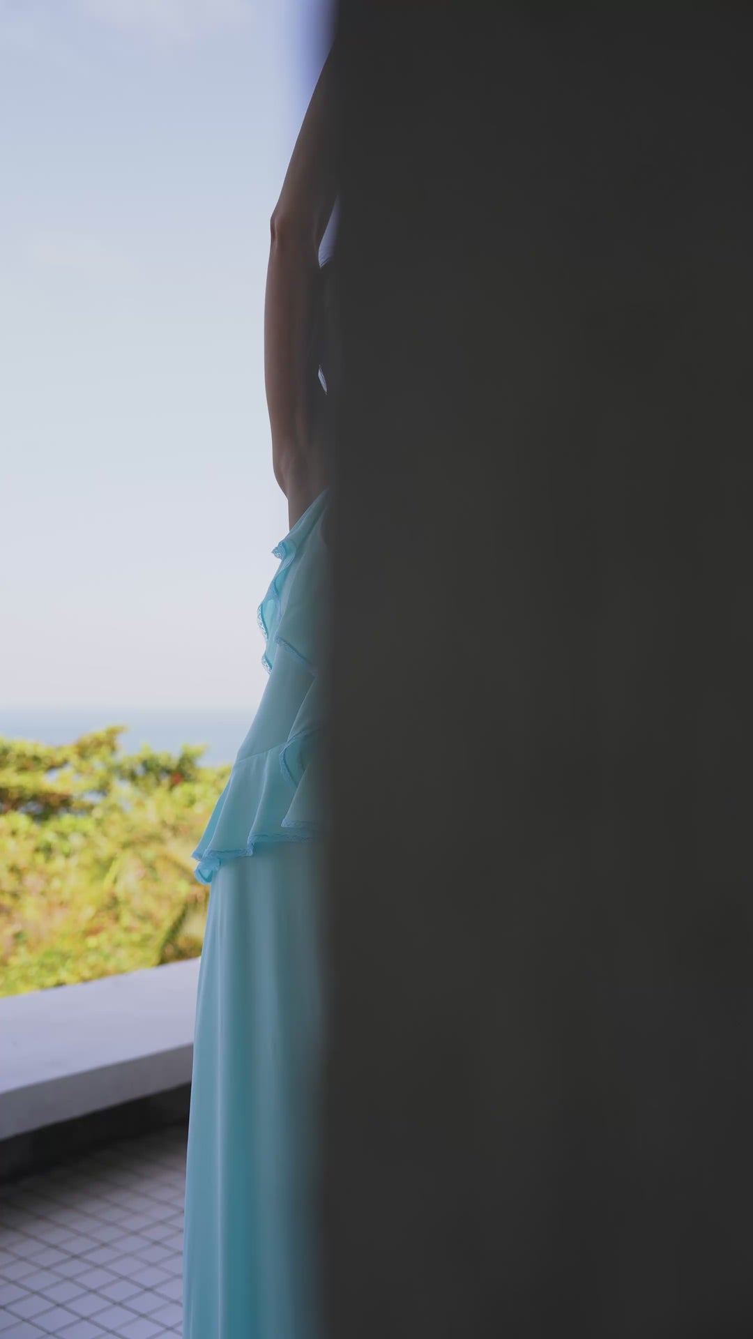Long Aqua Ruffled Dress