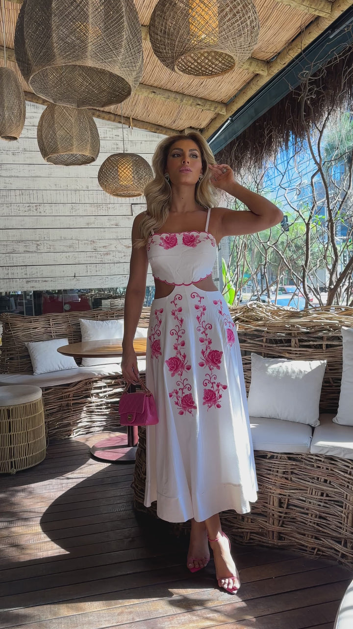 Vestido Midi Bordado Limonada Pink