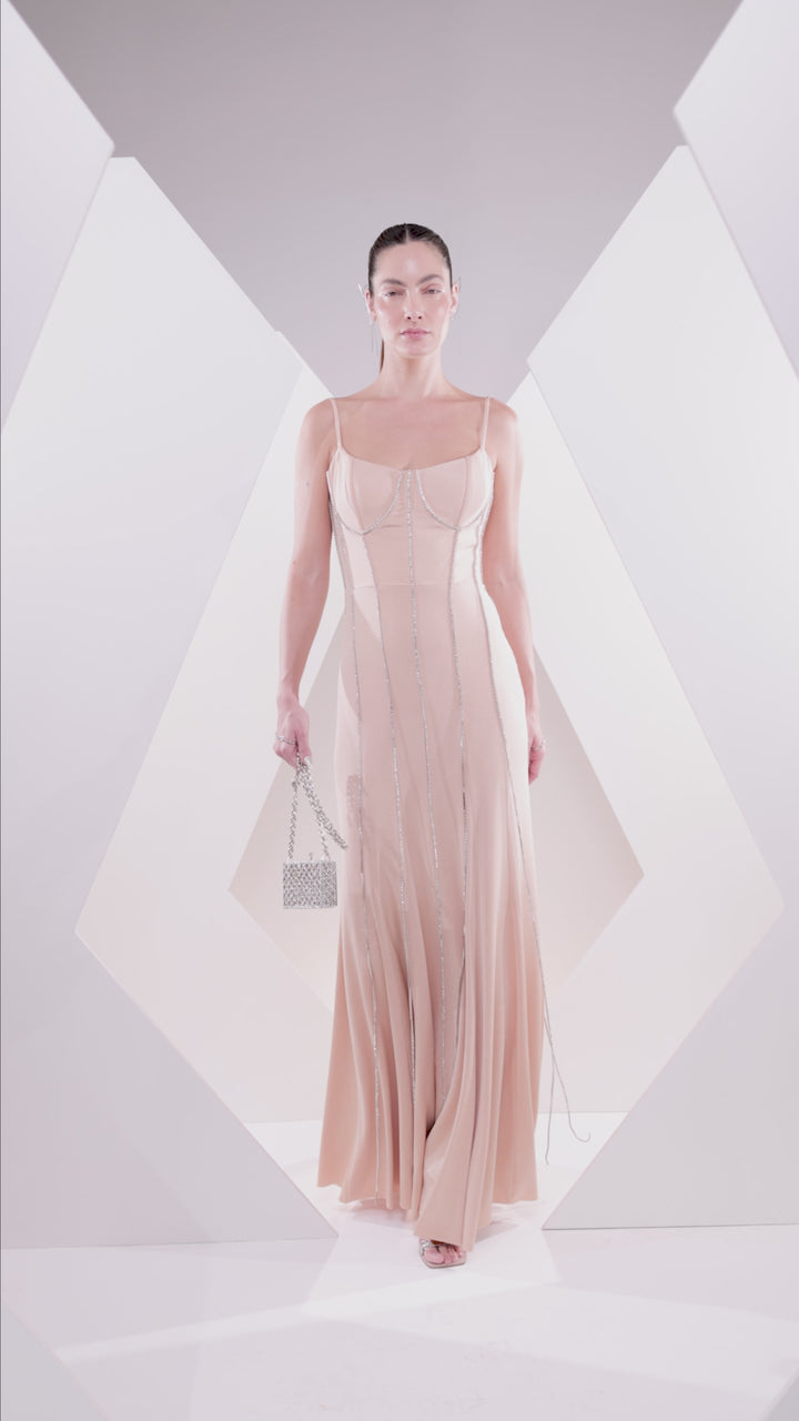 Vestido Longo Bordado Strass