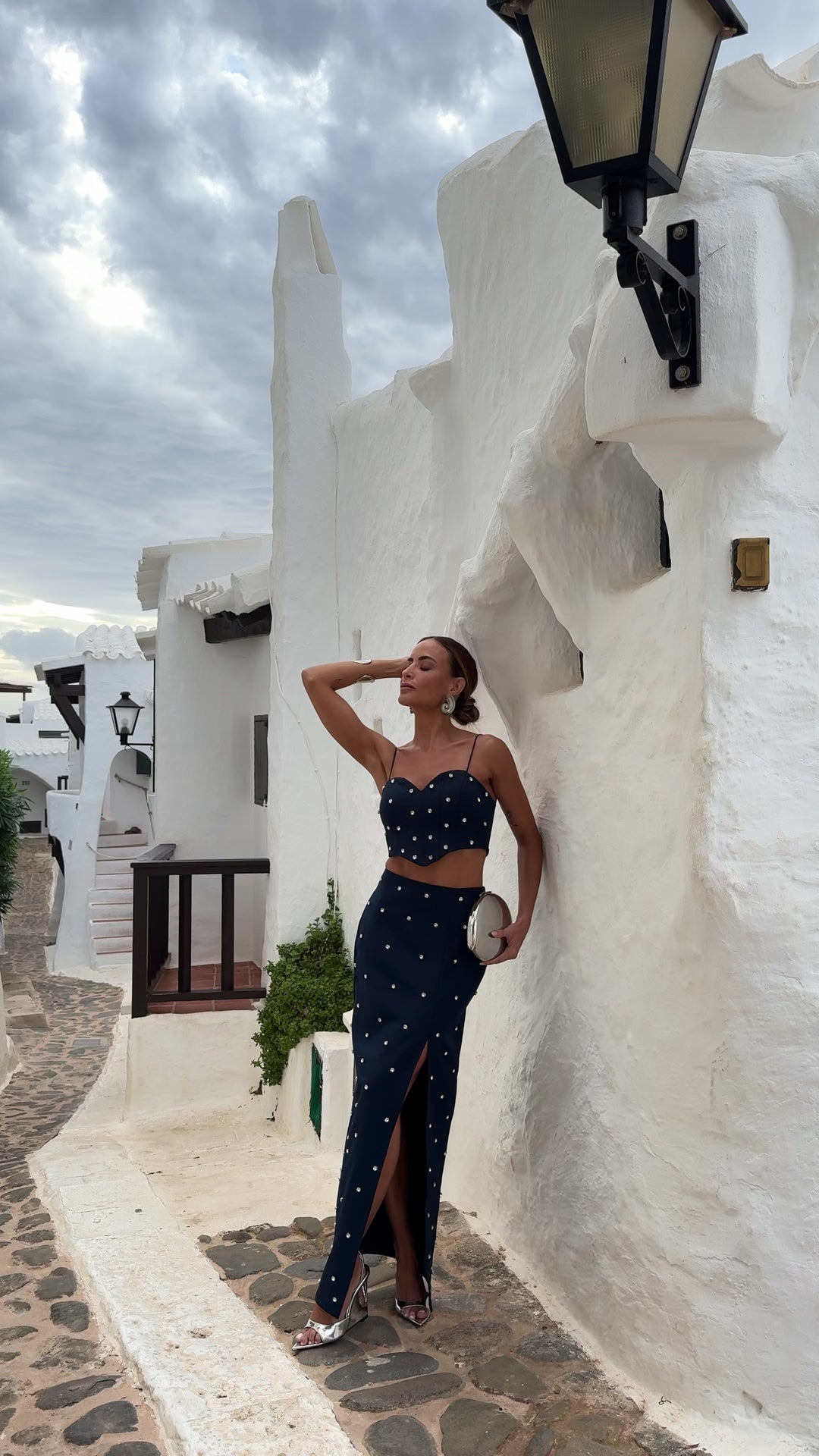 Embroidered Cropped Top+Midi Skirt Set
