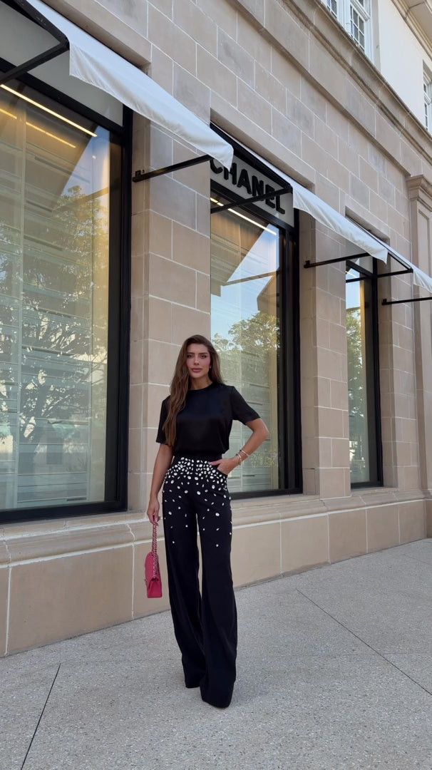 Embroidered Jewellery Wide Leg Trousers