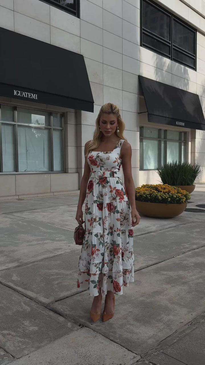 Floral Ruched Midi Dress